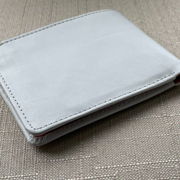 Leather Billfold Red/White Genuine Leather Wallet Handmade Card Holder Purse - Picture 7 of 12